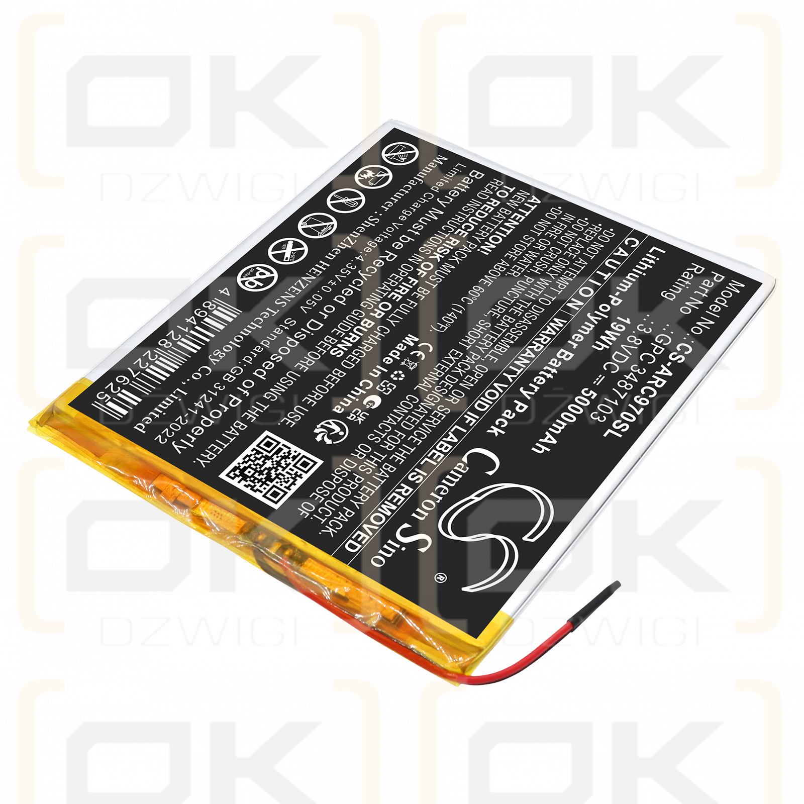 Сменный аккумулятор для Archos 97C Platinum / GPC 3487103 5000 мАч Li-Polymer 3,8 В (Cameron Sino)