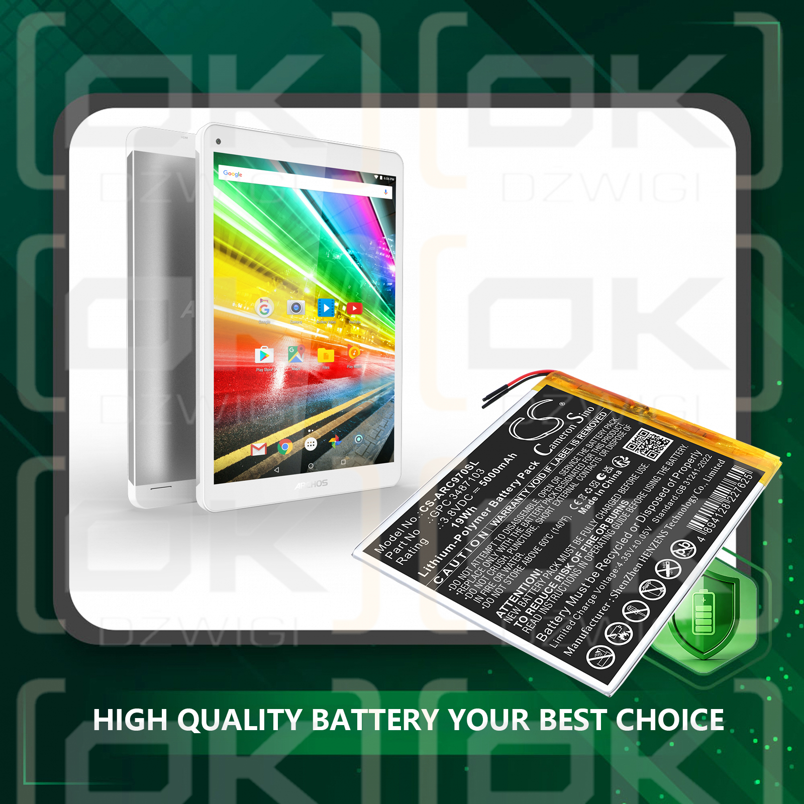 Сменный аккумулятор для Archos 97C Platinum / GPC 3487103 5000 мАч Li-Polymer 3,8 В (Cameron Sino)