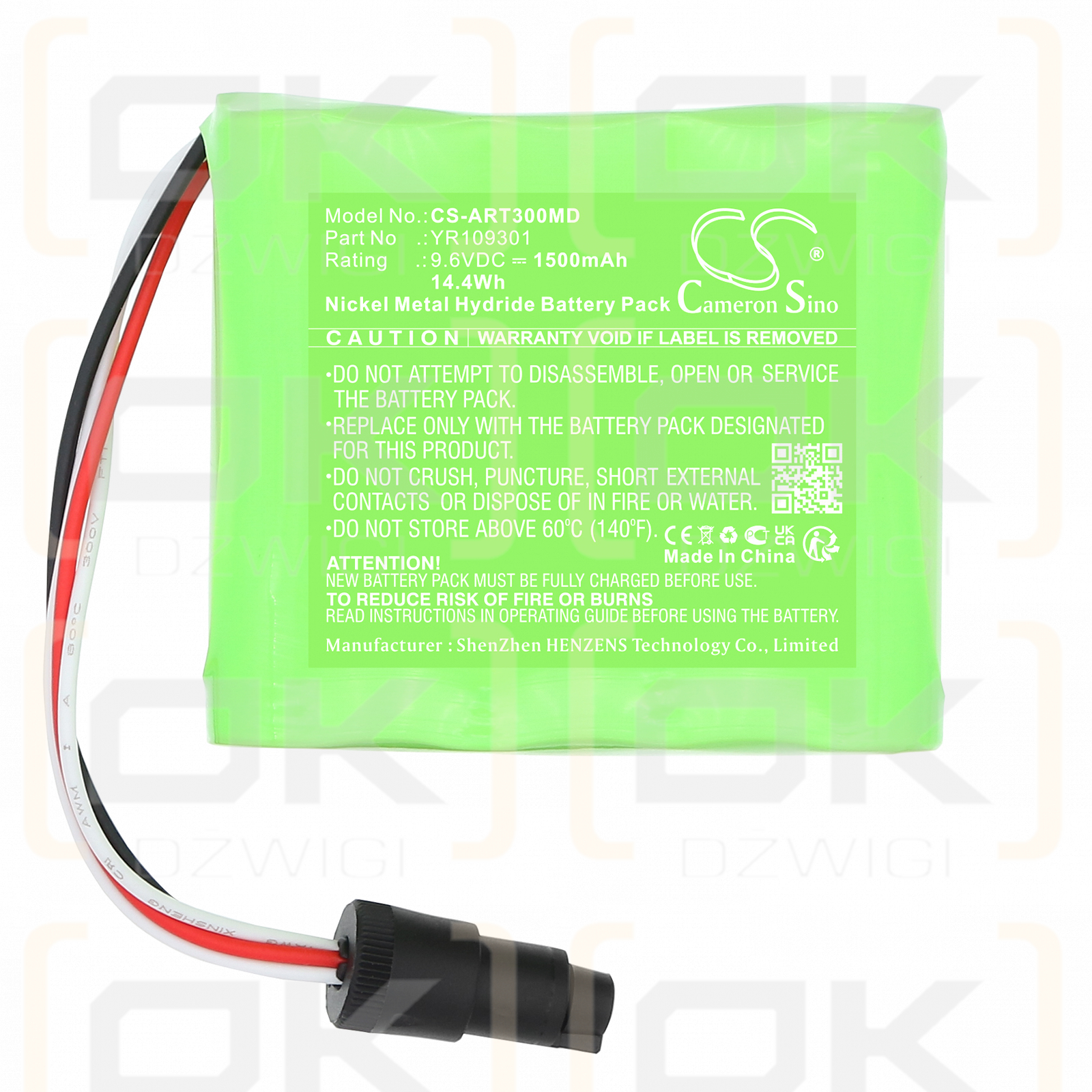 Air Liquide Ventilator Osiris 3 / YR109301 1500 mAh Ni-MH 9.6 V (Cameron Sino)