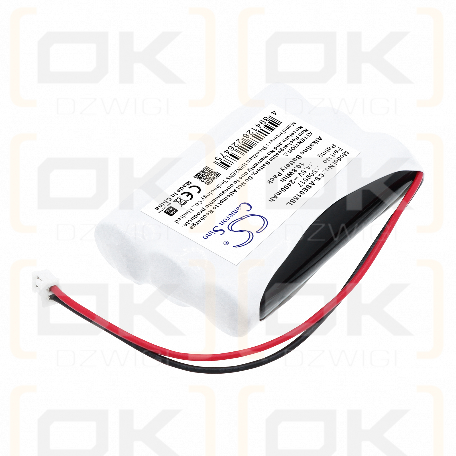 Replacement Battery for Assa Abloy EK015 / S09517 2400 mAh Alkaline 4.5 V (Cameron Sino)