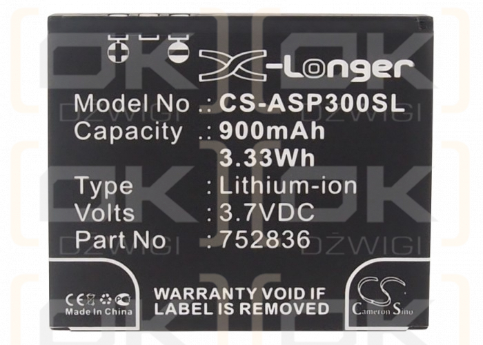 Astak CM-7500 / 752836 Batería de iones de litio de 900 mAh y 3,7 V (Cameron Sino)