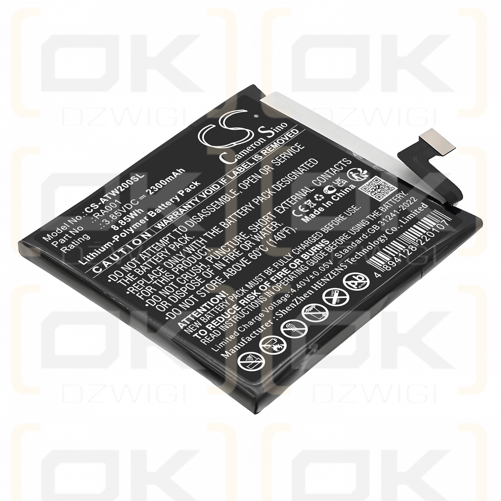 Batería AT&T WTATTRW2/RA001 de polímero de litio de 2300 mAh y 3,85 V (Cameron Sino)