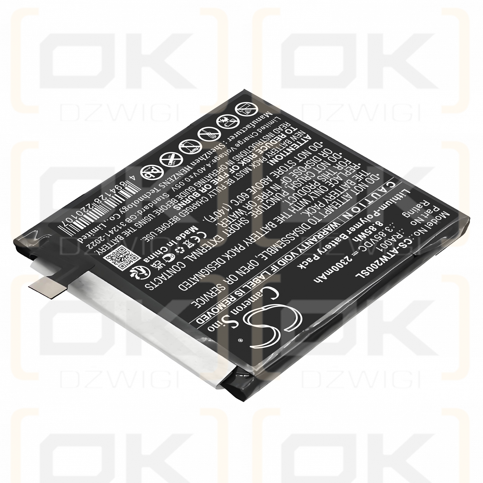 Batería AT&T WTATTRW2/RA001 de polímero de litio de 2300 mAh y 3,85 V (Cameron Sino)
