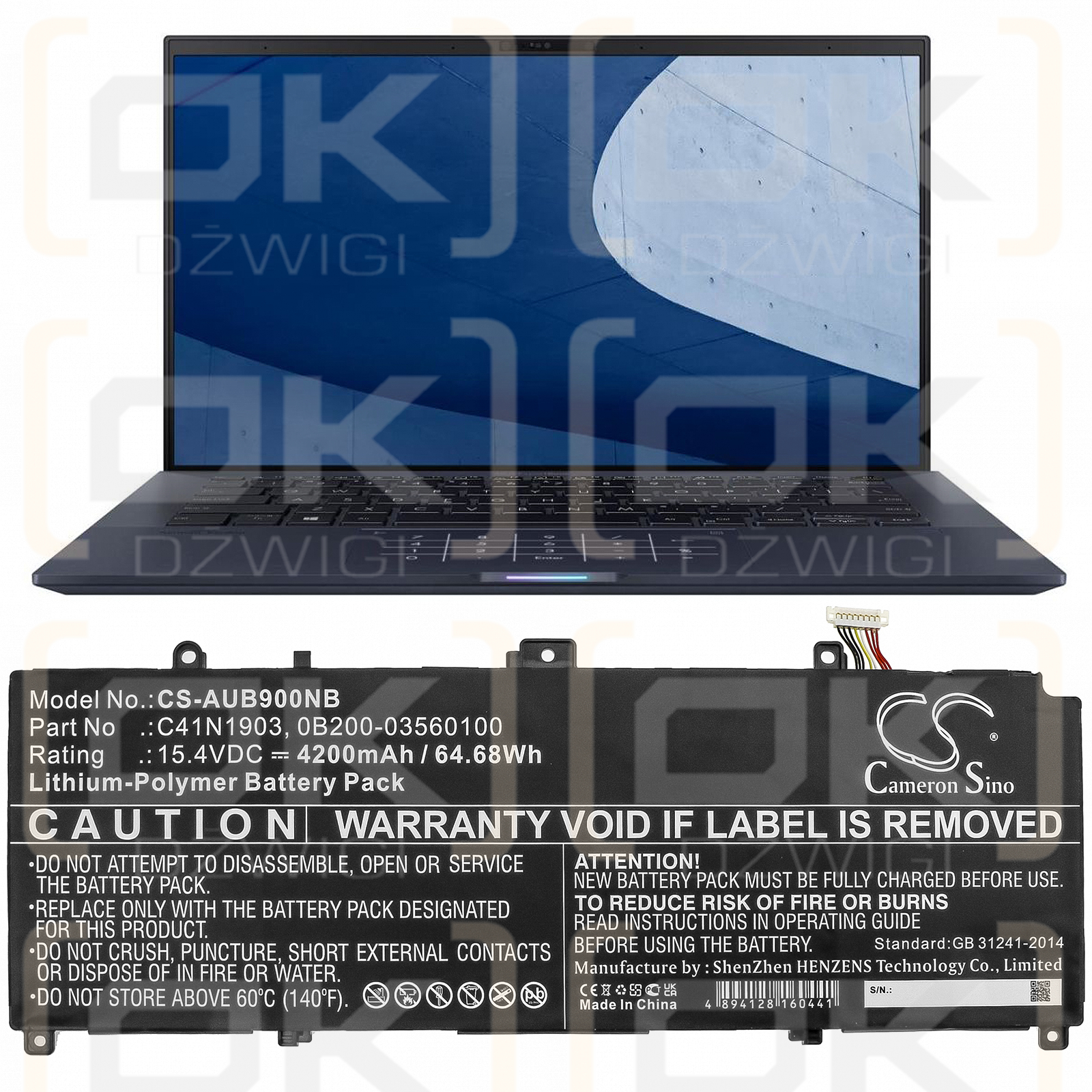 Asus ExpertBook B9450FA-BM0252R / C41N1903 4200mAh Li-Polymer 15.4V (Cameron Sino)