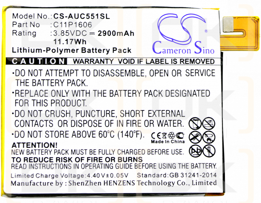 Asus ZC551KL / C11P1606 2900mAh Li-Polymer 3.85V (Cameron Sino)