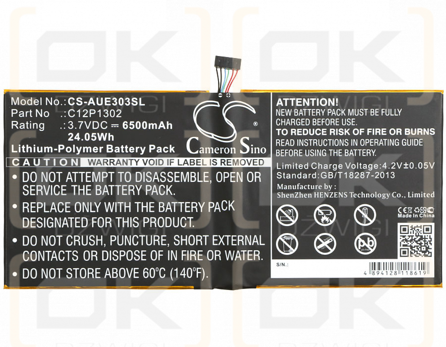 Asus K00A / C12P1302 6500 mAh Li-Polímero 3.7 V (Cameron Sino)