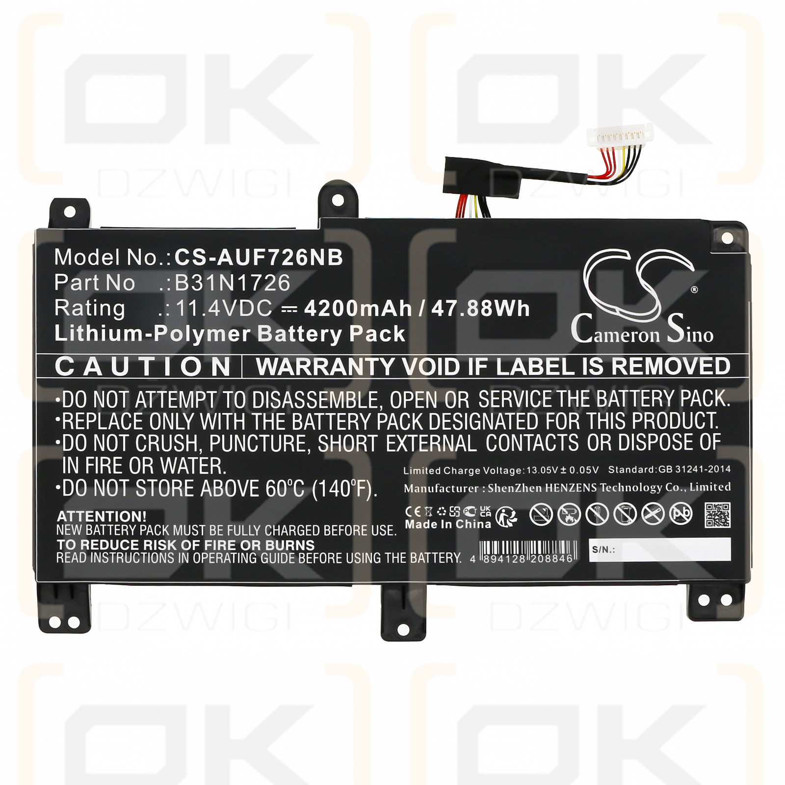 Asus FX504GE-DM360T / 0B200-02910100 4200mAh Li-Polímero 11.4V (Cameron Sino)