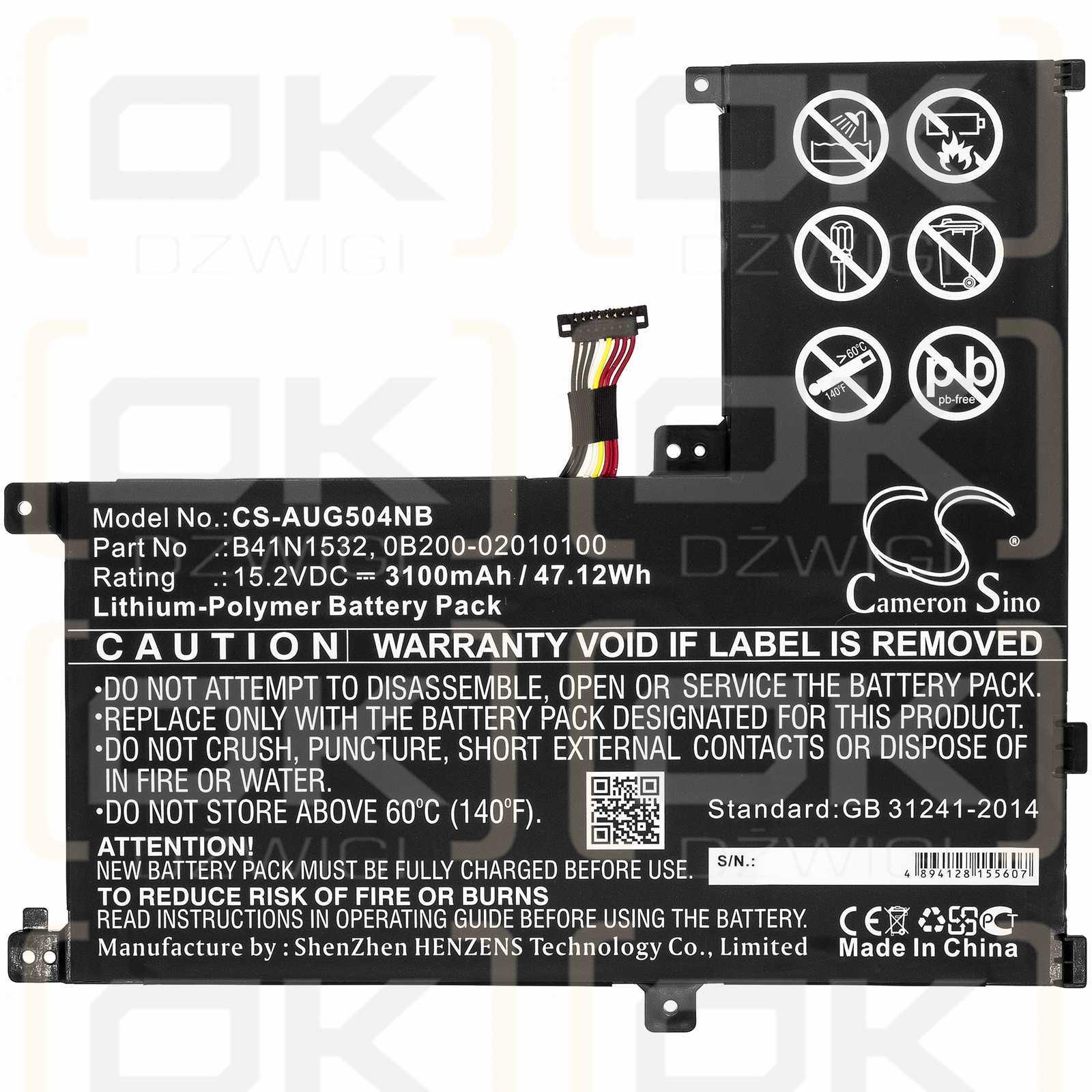 Asus Q504UA / B41N1532 3100mAh Li-Polímero 15.2V (Cameron Sino)