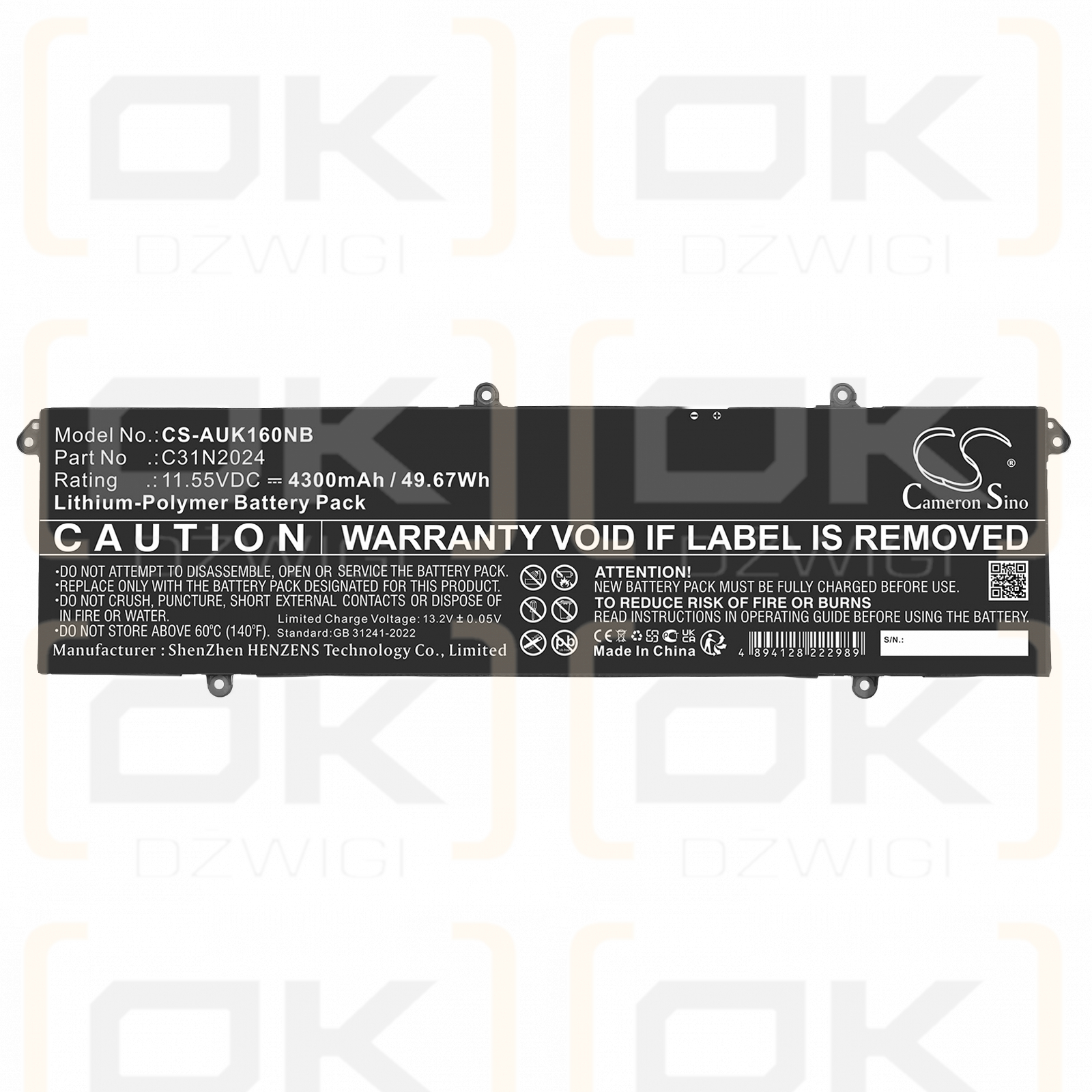 Asus Vivobook 16X OLED K3605VC-MX051W / 0B200-04070000 4300mAh Li-Polymer 11,55V (Cameron Sino)