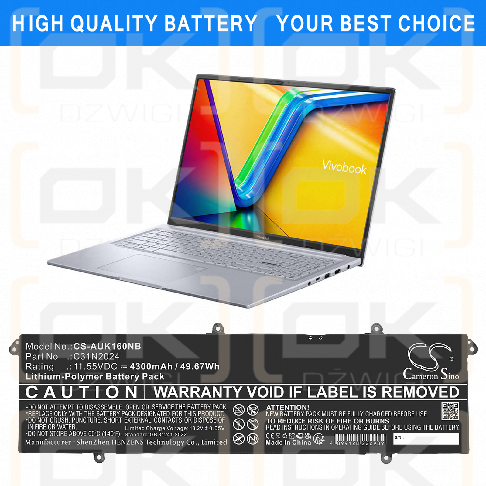 Asus Vivobook 16X OLED K3605VC-MX051W / 0B200-04070000 4300mAh Li-Polymer 11,55V (Cameron Sino)