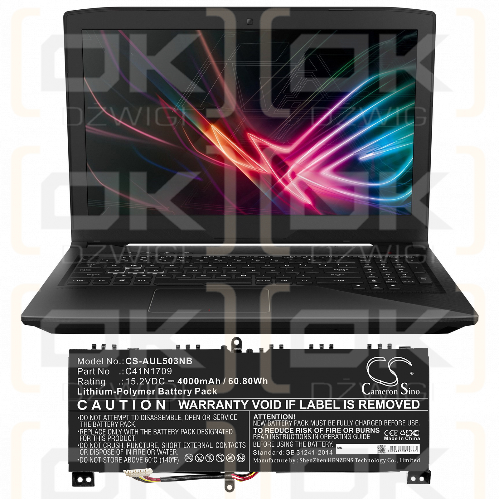 Asus ROG Strix GL503VS-EI032T / C41N1709, 4000 мАч, литий-полимерный, 15,2 В (Cameron Sino)