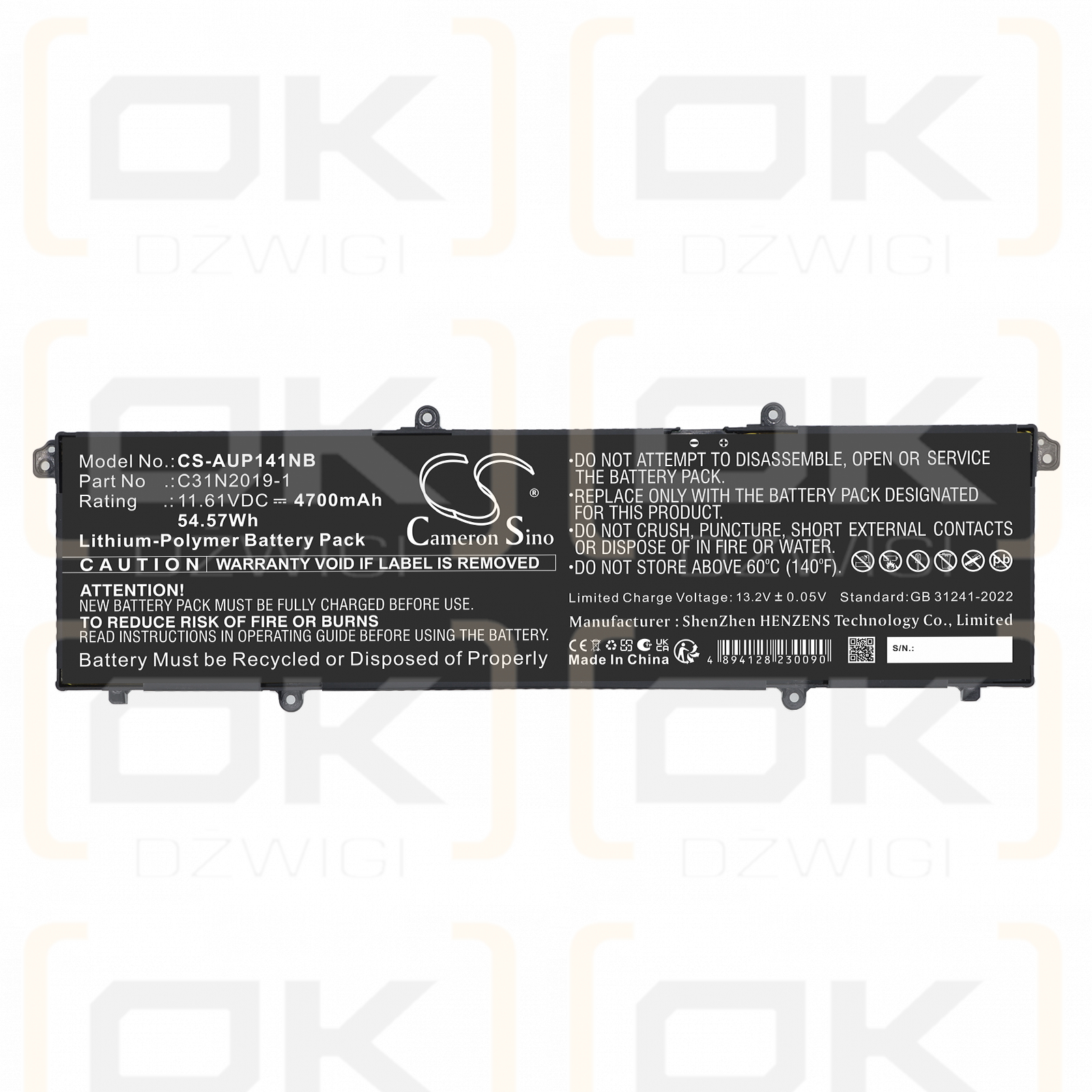 Replacement Battery for Asus X3500PA / 0B200-04000100 4700 mAh Li-Polymer 11.61 V (Cameron Sino)