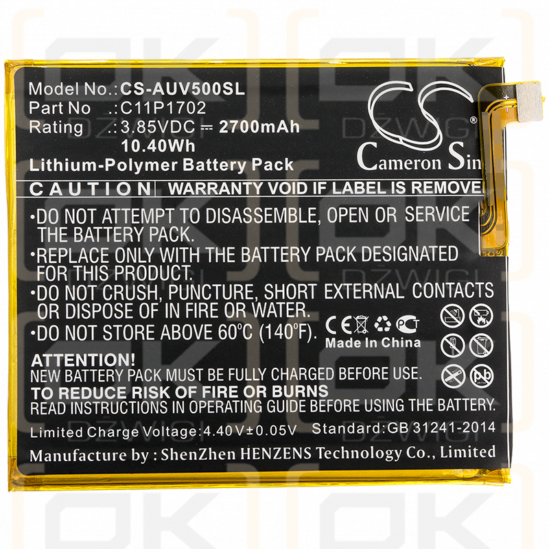 Asus A009 / C11P1702 2700 mAh Li-Polymer 3,85 V (Cameron Sino)