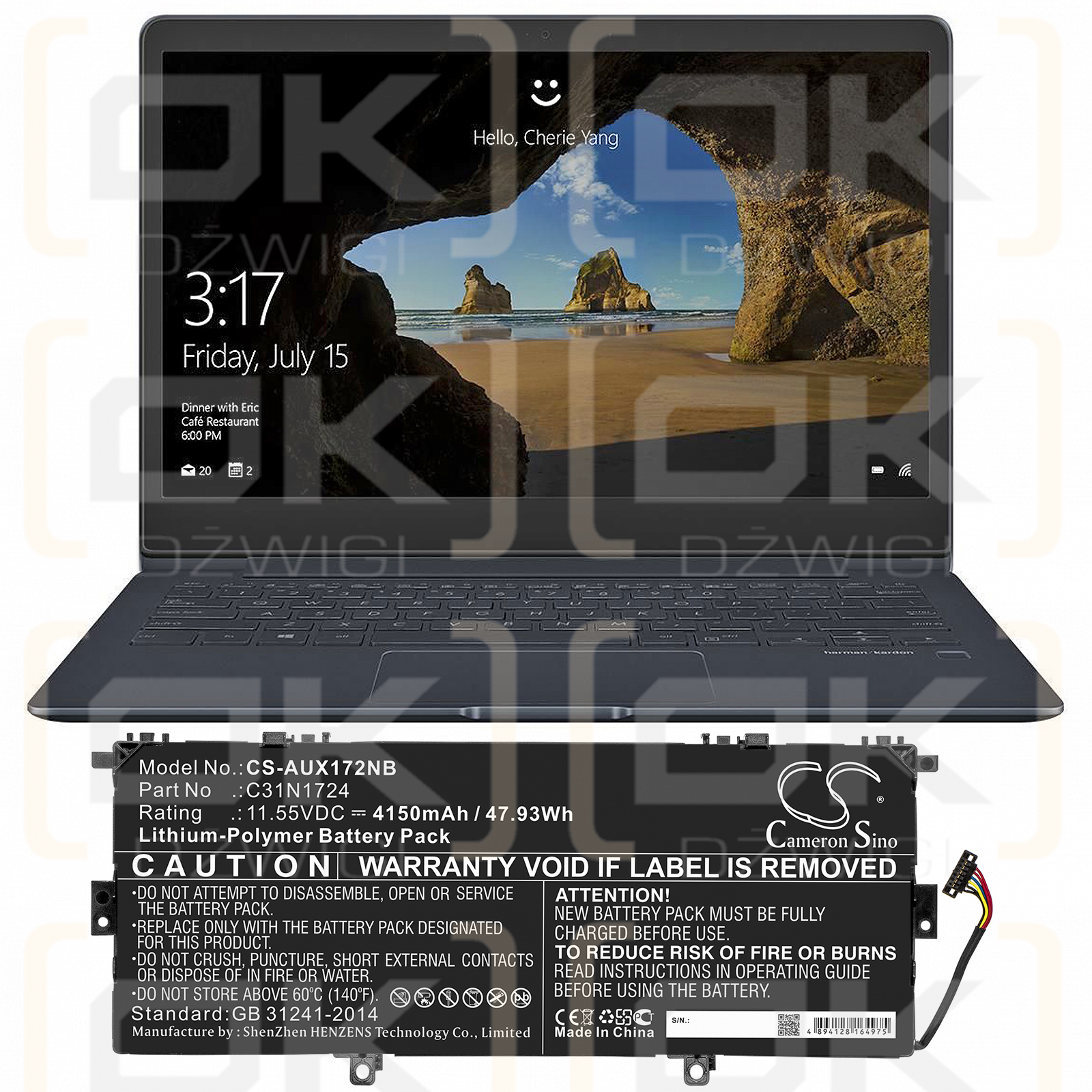 Asus ZenBook 13 UX331FAL-EG033T / C31N1724 4150 mAh Li-Polymer 11,55 V (Cameron Sino)