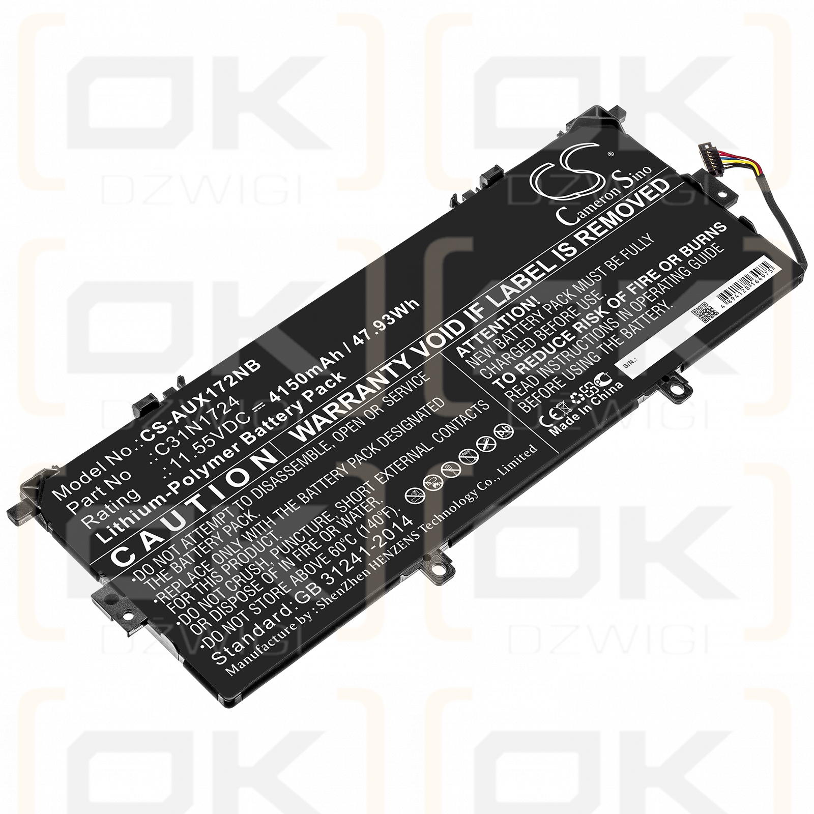 Asus ZenBook 13 UX331FAL-EG033T / C31N1724 4150 mAh Li-Polymer 11,55 V (Cameron Sino)