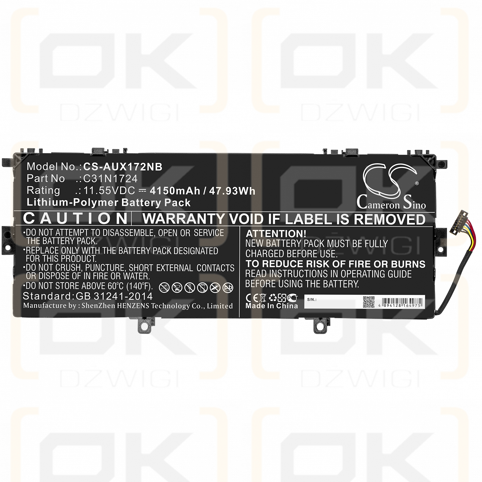 Asus ZenBook 13 UX331FAL-EG033T / C31N1724 4150 mAh Li-Polymer 11,55 V (Cameron Sino)