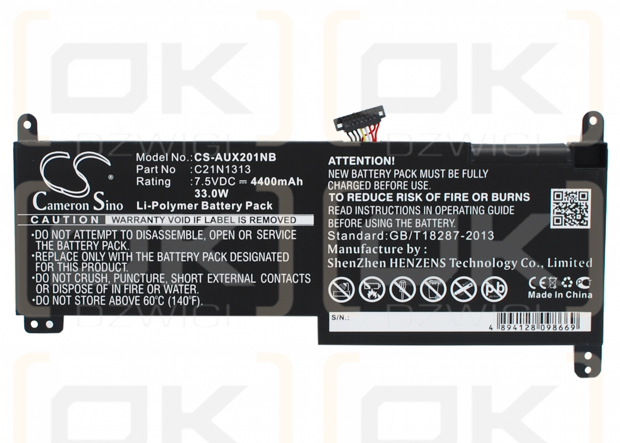 Asus Transformer Book Trio TX201LA / C21N1313 4400mAh Li-Polymer 7.5V (Cameron Sino)
