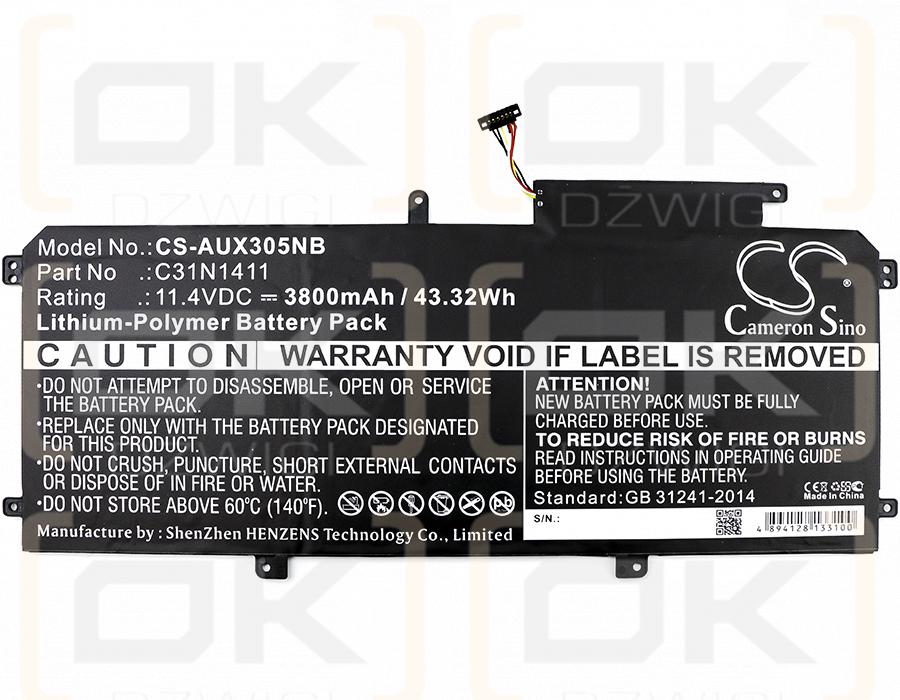 Asus ZenBook UX305FA-1B / C31N1411 3800 mAh Li-Polymer 11,4 V (Cameron Sino)