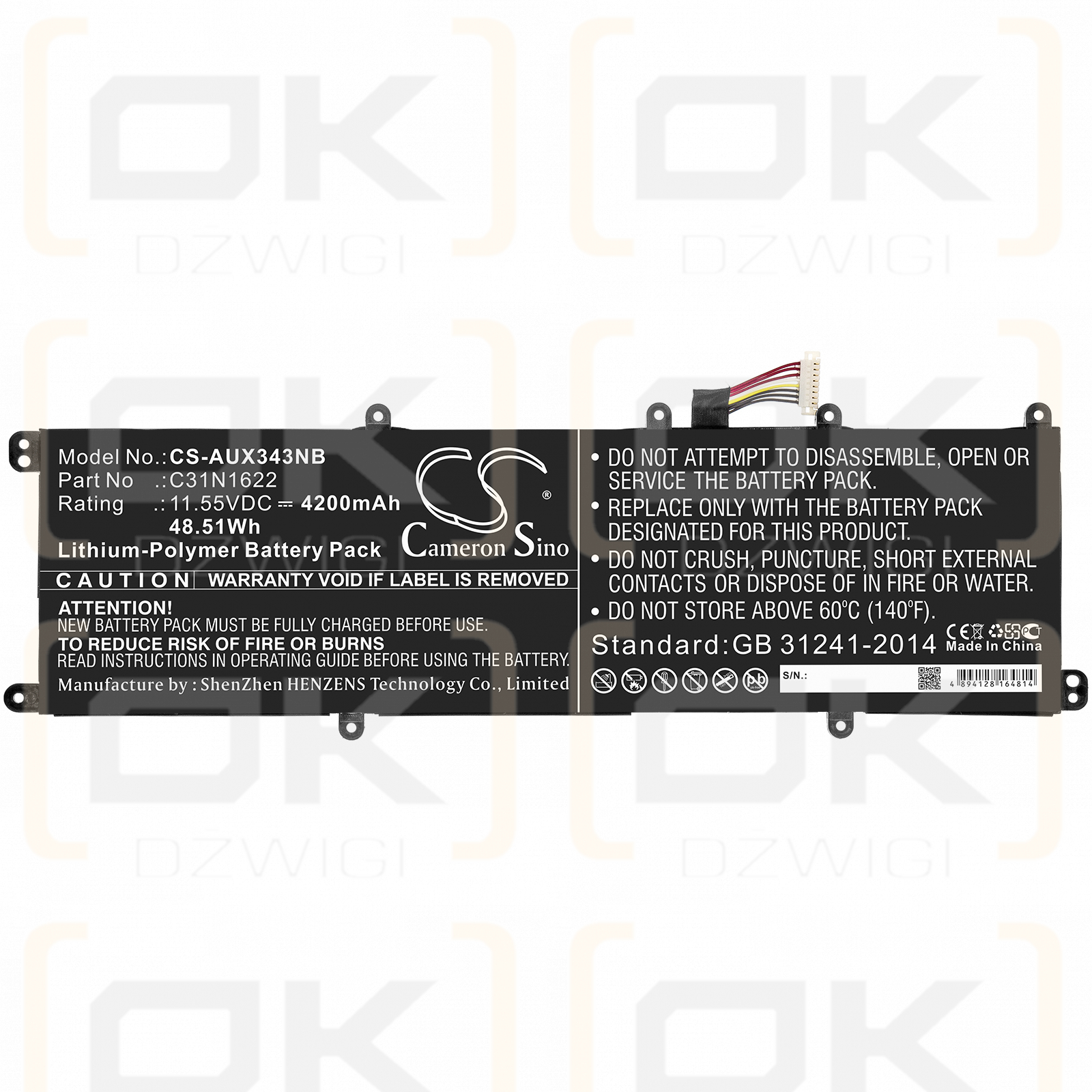 Asus UX530UX-2B / C31N1622 4200 mAh Li-Polymer 11,55 V (Cameron Sino)