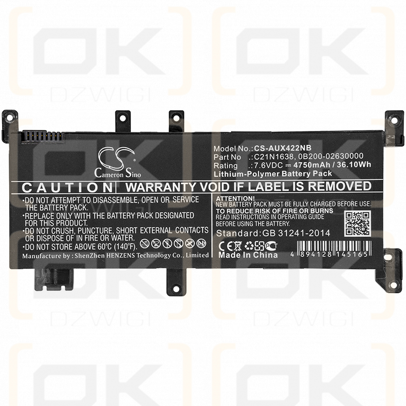 Asus X442UR-FA058T / C21N1638 4750 mAh Li-Polymer 7,6 V (Cameron Sino)