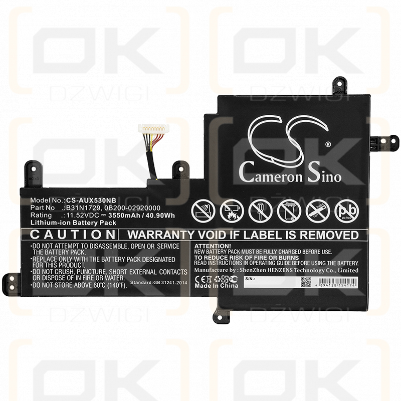 Asus X530UF2FX530UN-1D X530UN1D / B31N1729 3550mAh Li-ion 11.52V (Cameron Sino)