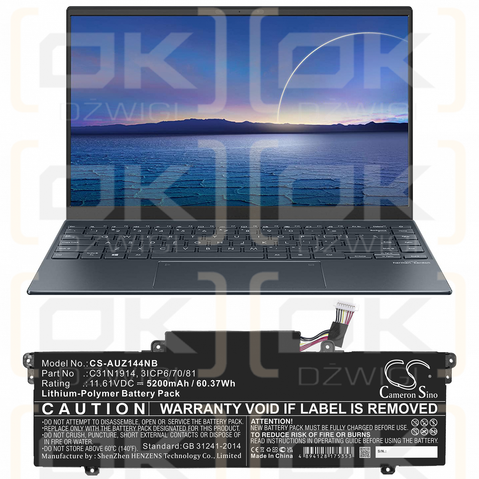 Asus ZenBook 14 Ultraligero UX435EAL-KC057TS / C31N1914 5200mAh Li-Polímero 11.61V (Cameron Sino)