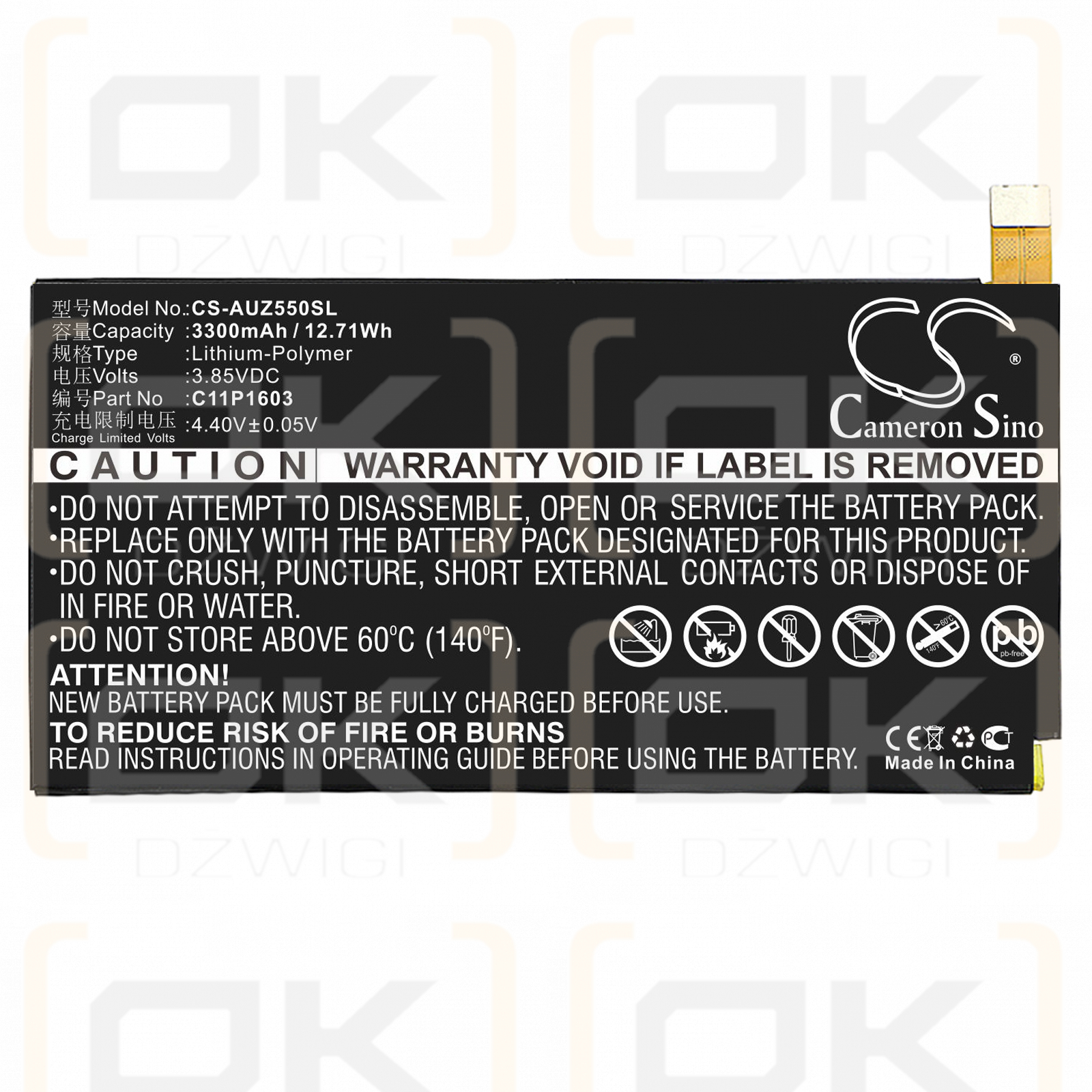 Asus ZS550KL / C11P1603 3300 mAh Li-Polymer 3,85 V (Cameron Sino)