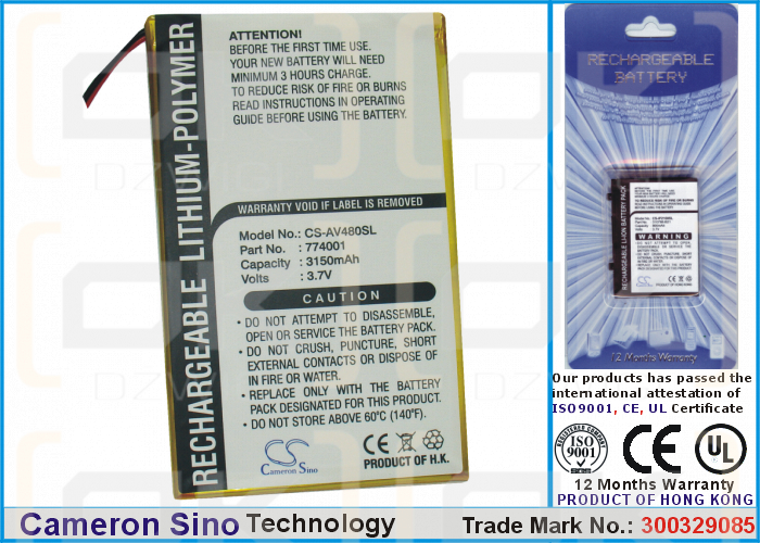 Archos AV4100 / 774001 3150 mAh Li-Polymer 3,7 V (Cameron Sino)