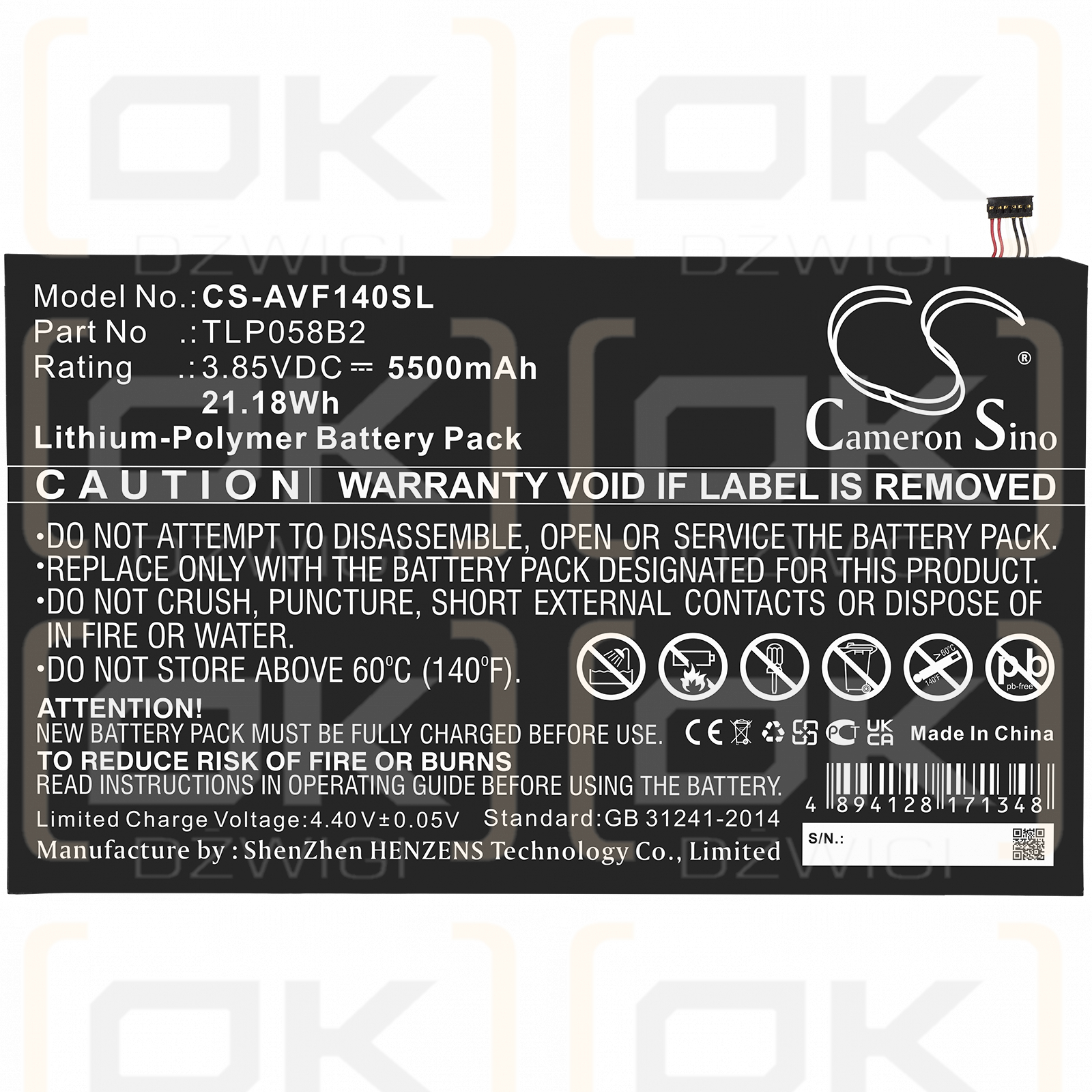 Vodafone VFD-1400 / TLP058B2 5500mAh Li-Polymer 3.85V (Cameron Sino)