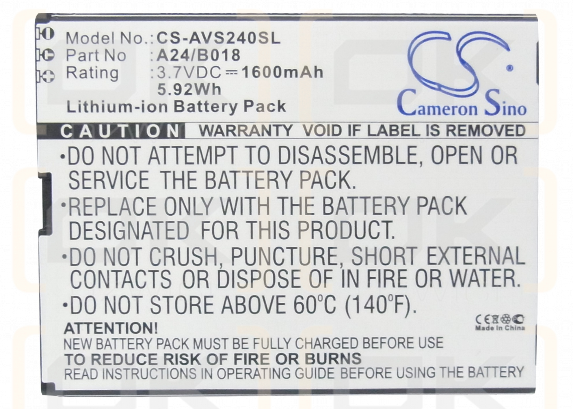 Avus A24 / A24/B018 1600mAh Li-ion 3.7V (Cameron Sino)