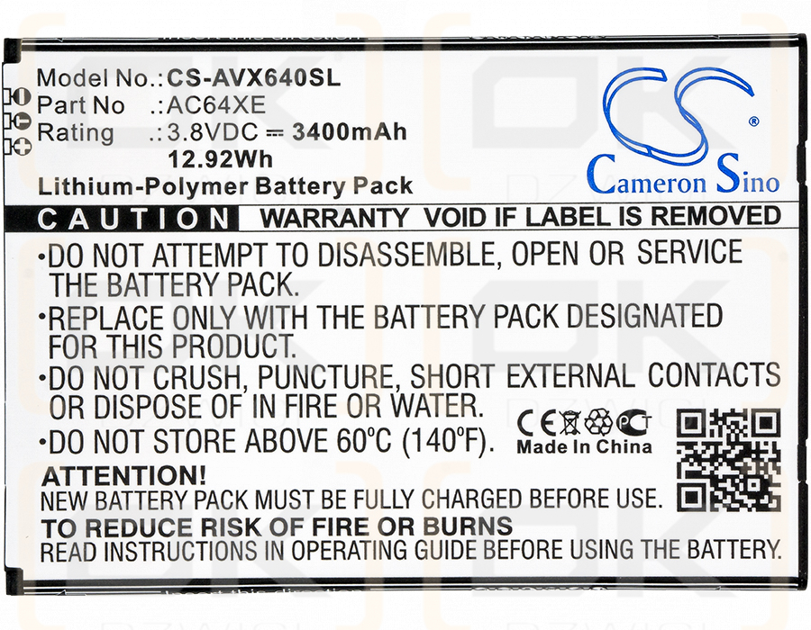 Archos 64 Xenon / AC64XE 3400 mAh Li-Polymer 3,8 V (Cameron Sino)