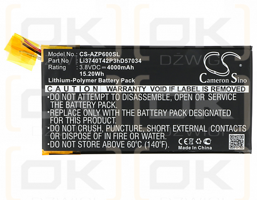 Amazing P6 / Li3740T42P3hD57034 4000mAh Li-Polymer 3.8V (Cameron Sino)