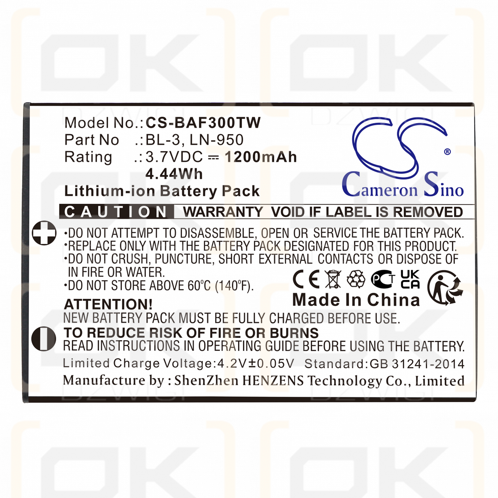 Baofeng BF-R5 / BL-3 1200 mAh Li-Ion 3,7 V (Cameron Sino)