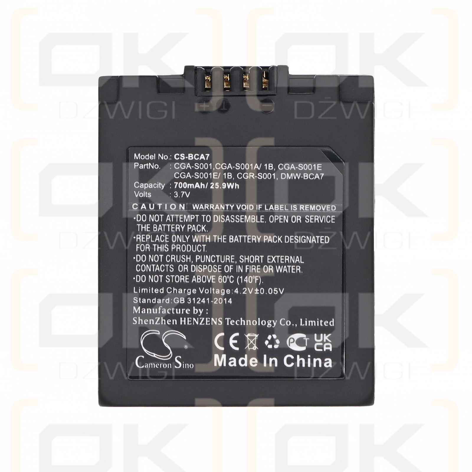 Аккумулятор Panasonic Lumix DMC-FX5EN / CGA-S001 700 мАч Li-ion 3,7 В (Cameron Sino)