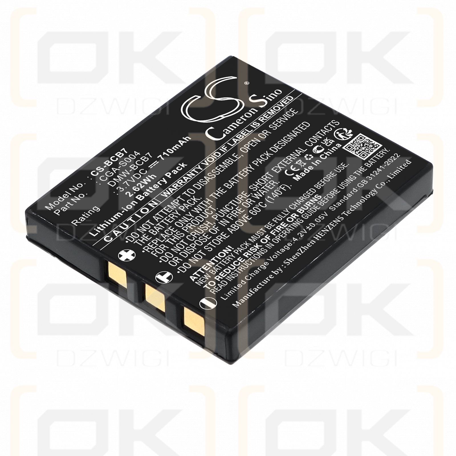 Panasonic DMC-FX7W / CGA-S004 710 mAh Li-ion 3,7 V (Cameron Sino)