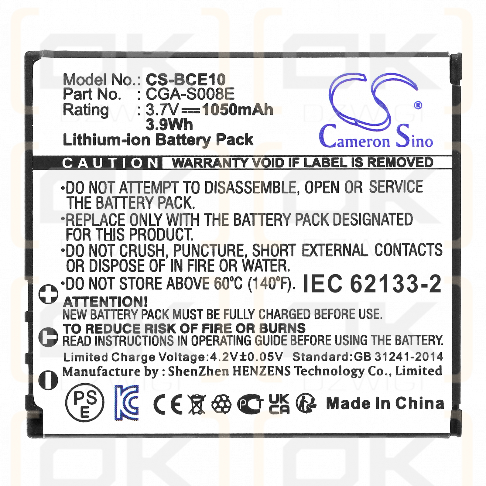 Panasonic SDR-S26K / RP-BP70L 1050mAh Li-ion 3.7V (Cameron Sino)