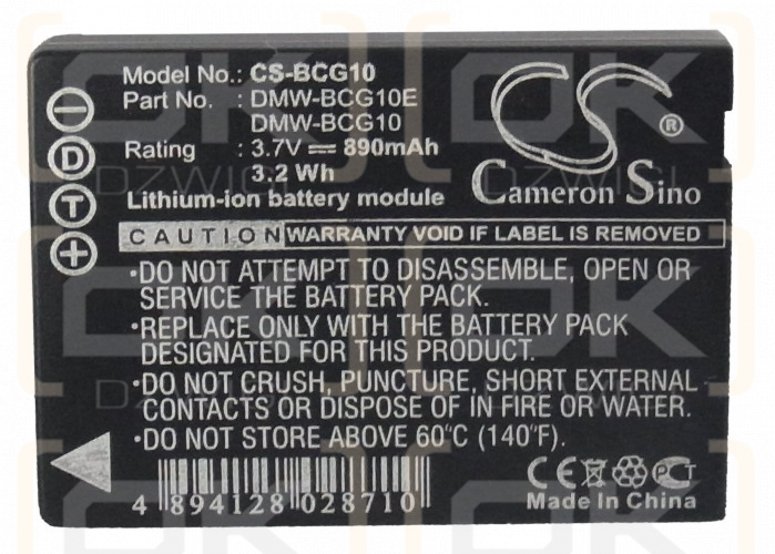 Panasonic Lumix DMC-TZ7K / DMW-BCG10GK 890mAh Li-ion 3.7V (Cameron Sino)