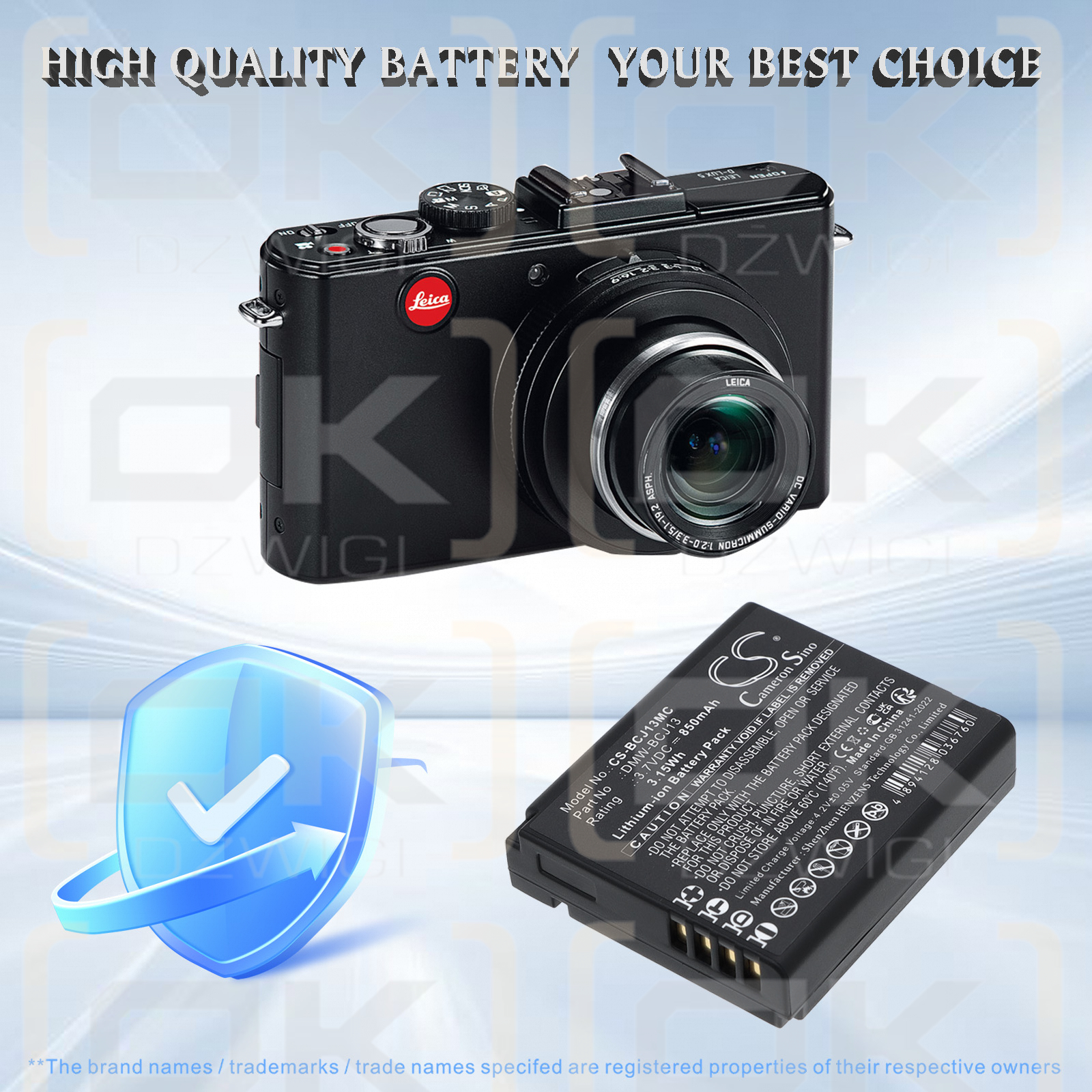 Batería de repuesto para Panasonic Lumix DMC-LX7 10.1 / DMW-BCJ13, 850 mAh, iones de litio, 3,7 V (Cameron Sino)