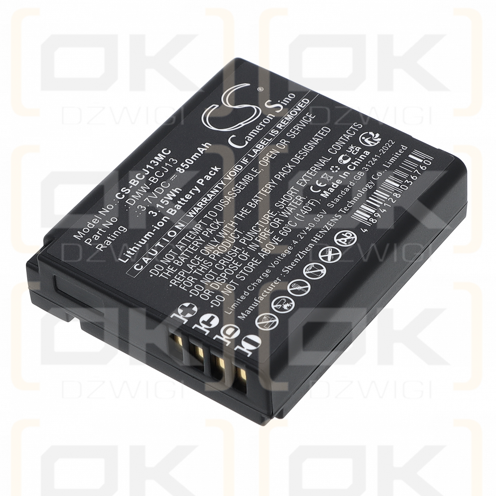 Batería de repuesto para Panasonic Lumix DMC-LX7 10.1 / DMW-BCJ13, 850 mAh, iones de litio, 3,7 V (Cameron Sino)