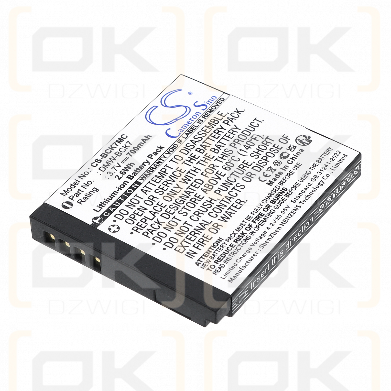 Batería de repuesto para Panasonic Lumix DMC-TS30K / VW-BCK7, 700 mAh, iones de litio, 3,7 V (Cameron Sino)