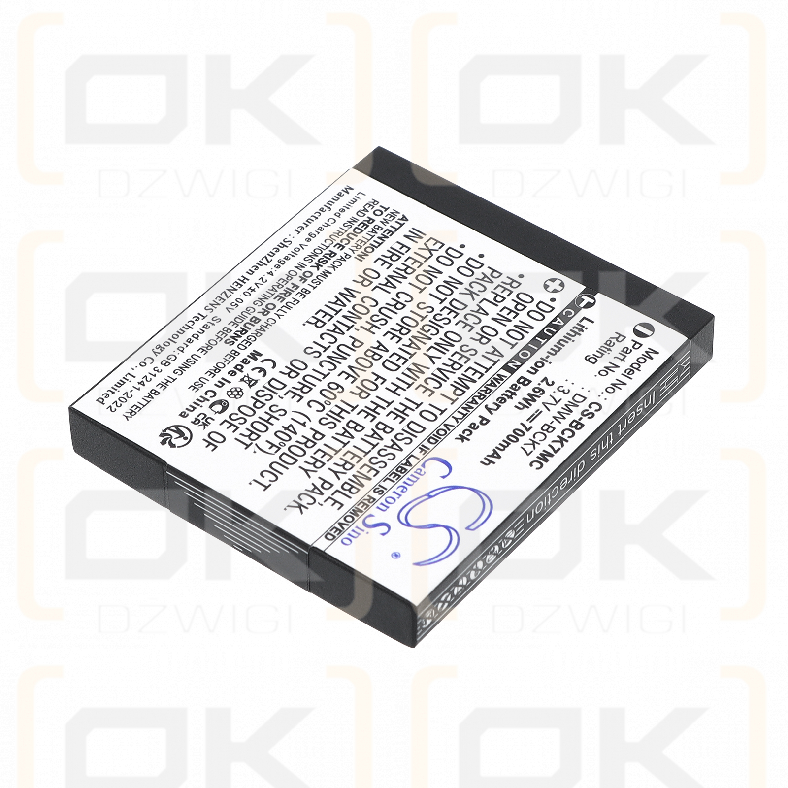 Batería de repuesto para Panasonic Lumix DMC-TS30K / VW-BCK7, 700 mAh, iones de litio, 3,7 V (Cameron Sino)