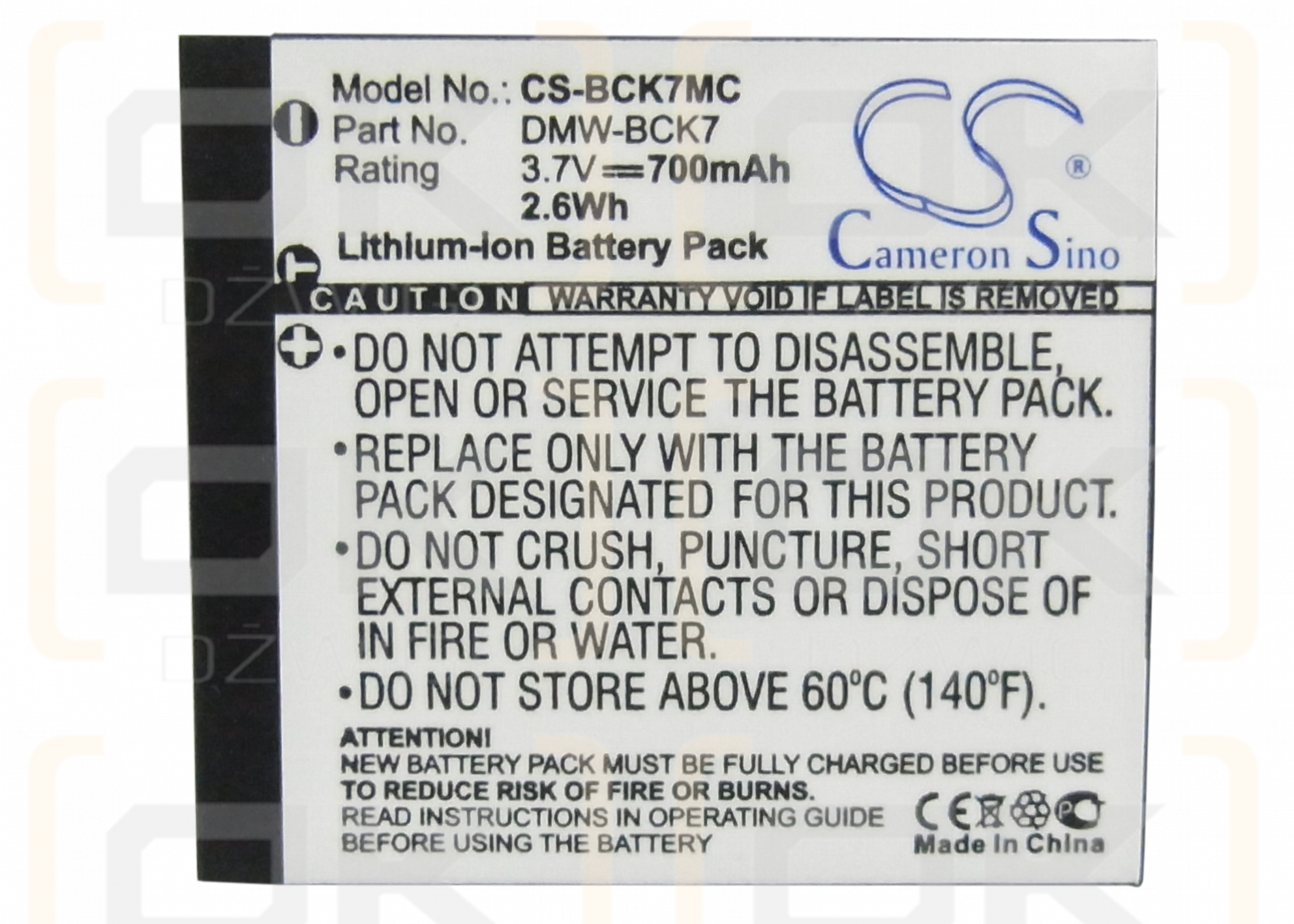 Panasonic Lumix DMC-TS30K / VW-BCK7 700mAh Li-ion 3.7V (Cameron Sino)