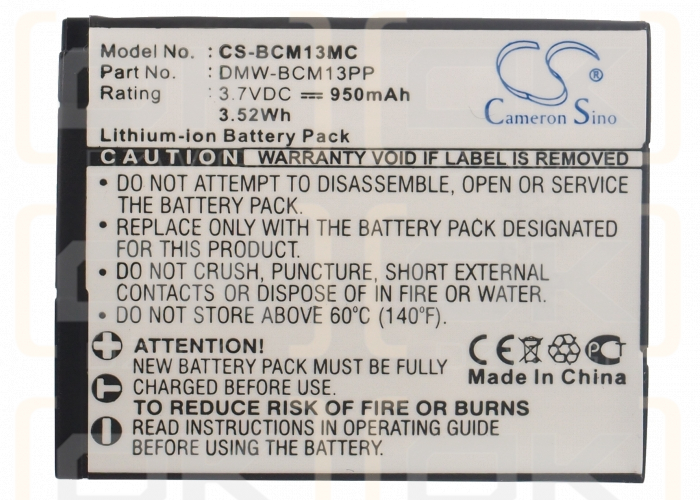 Panasonic Lumix DMC-ZS100K / DMW-BCM13 950mAh Li-ion 3.7V (Cameron Sino)