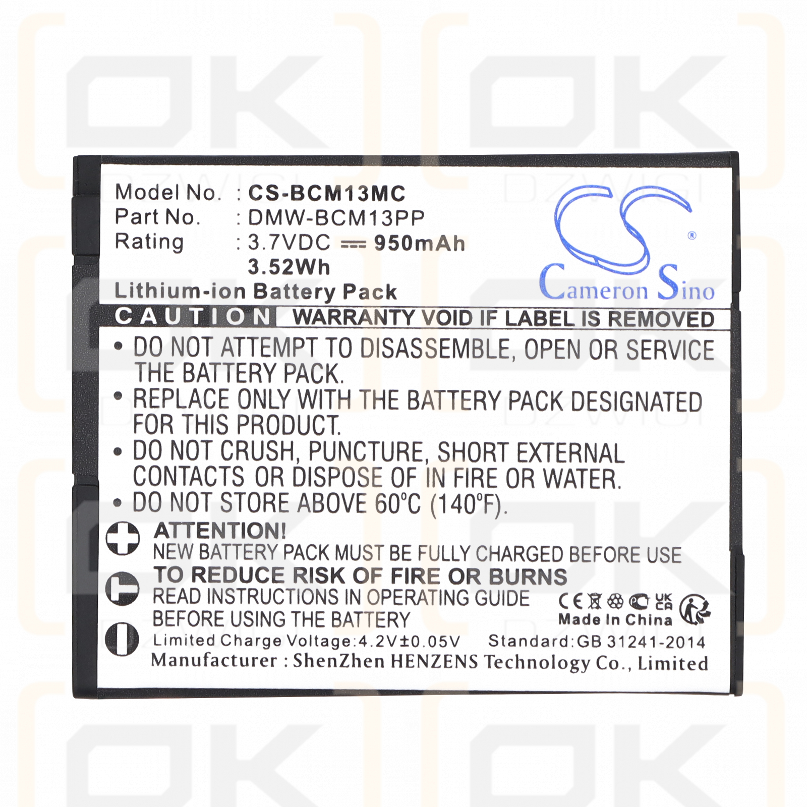 Panasonic Lumix DMC-ZS100K / DMW-BCM13 950 мАч Li-ion 3,7 В (Cameron Sino)