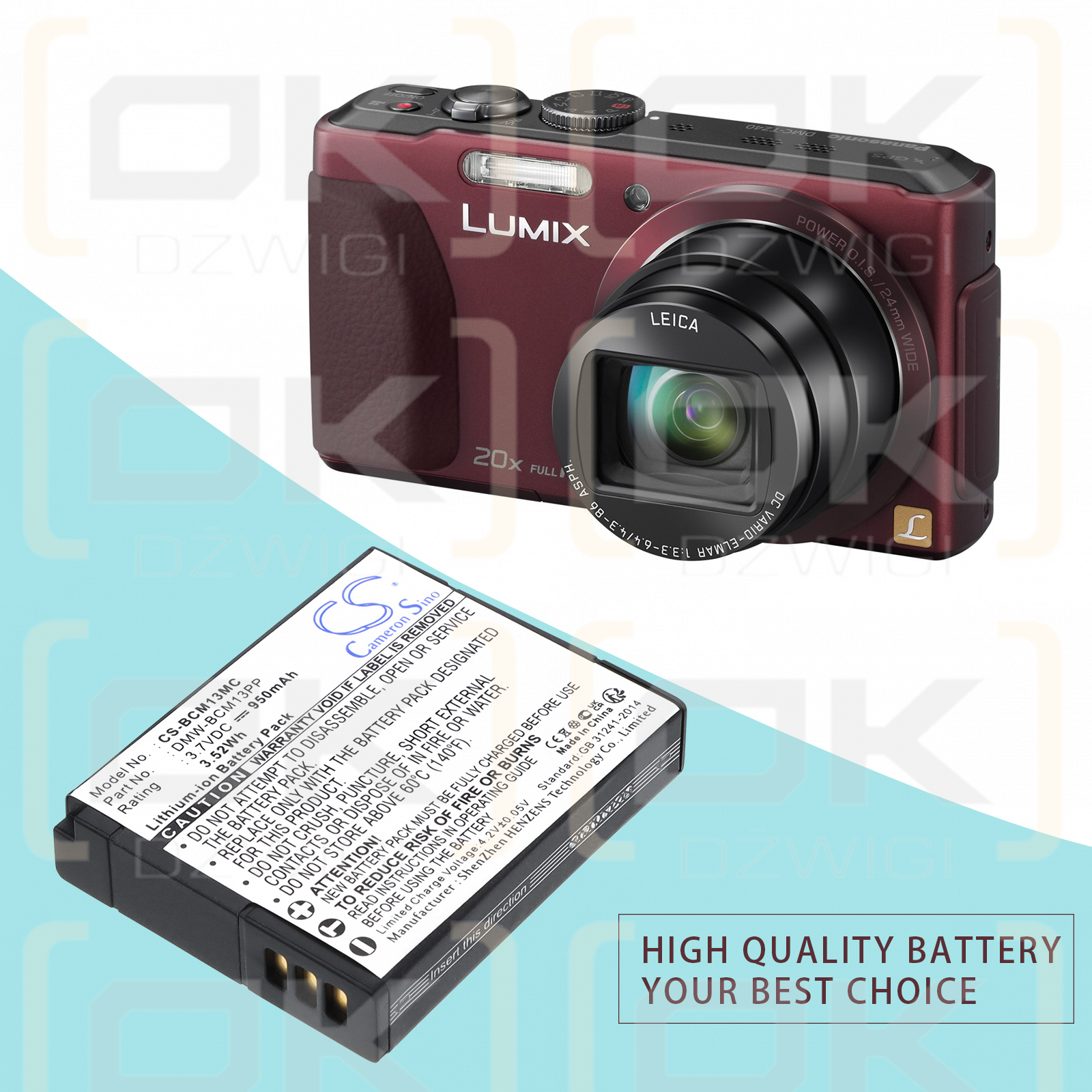 Panasonic Lumix DMC-ZS100K / DMW-BCM13 950 мАч Li-ion 3,7 В (Cameron Sino)