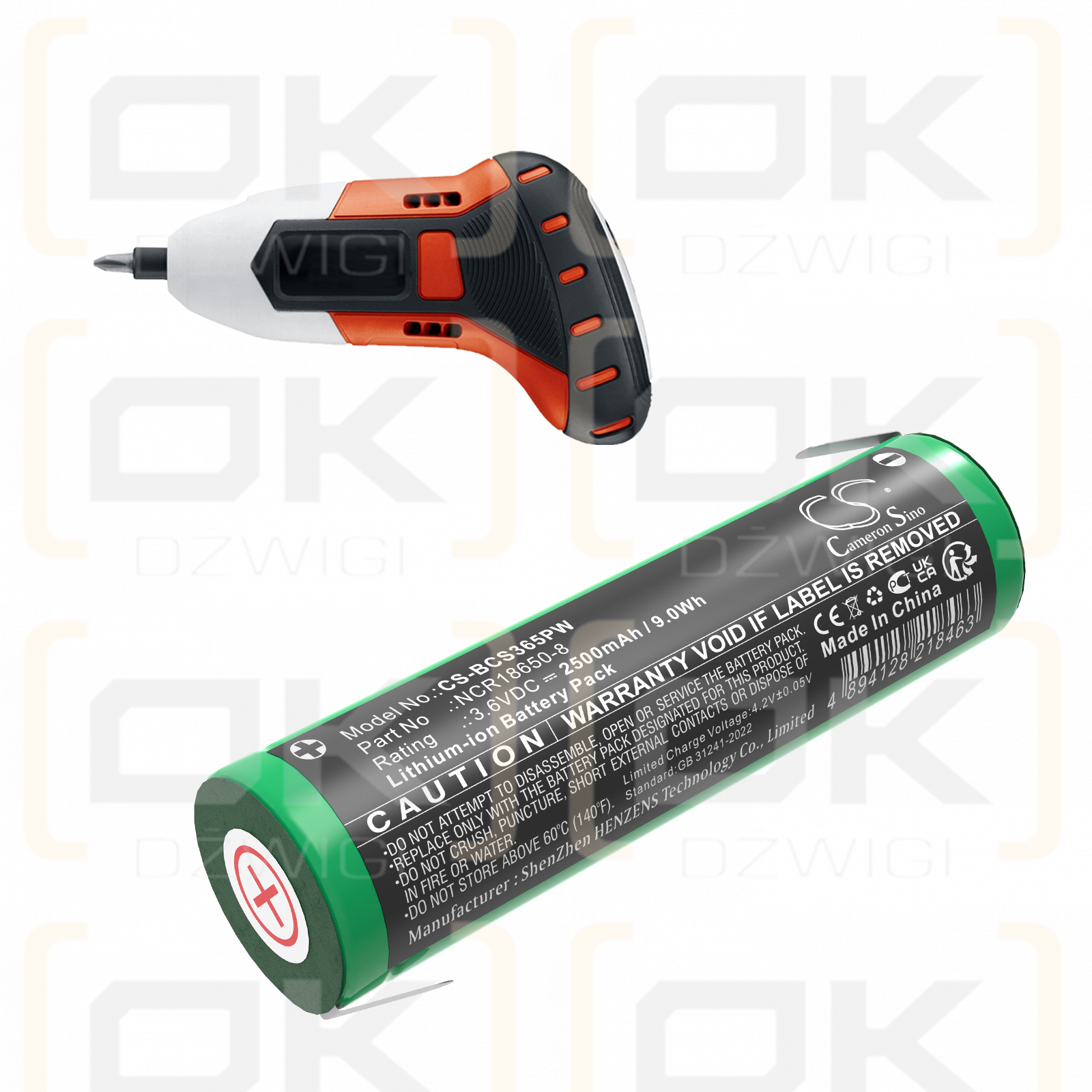 Black & Decker LI4000 Type 5 / NCR18650-8 2500mAh Li-ion 3.6V (Cameron Sino)