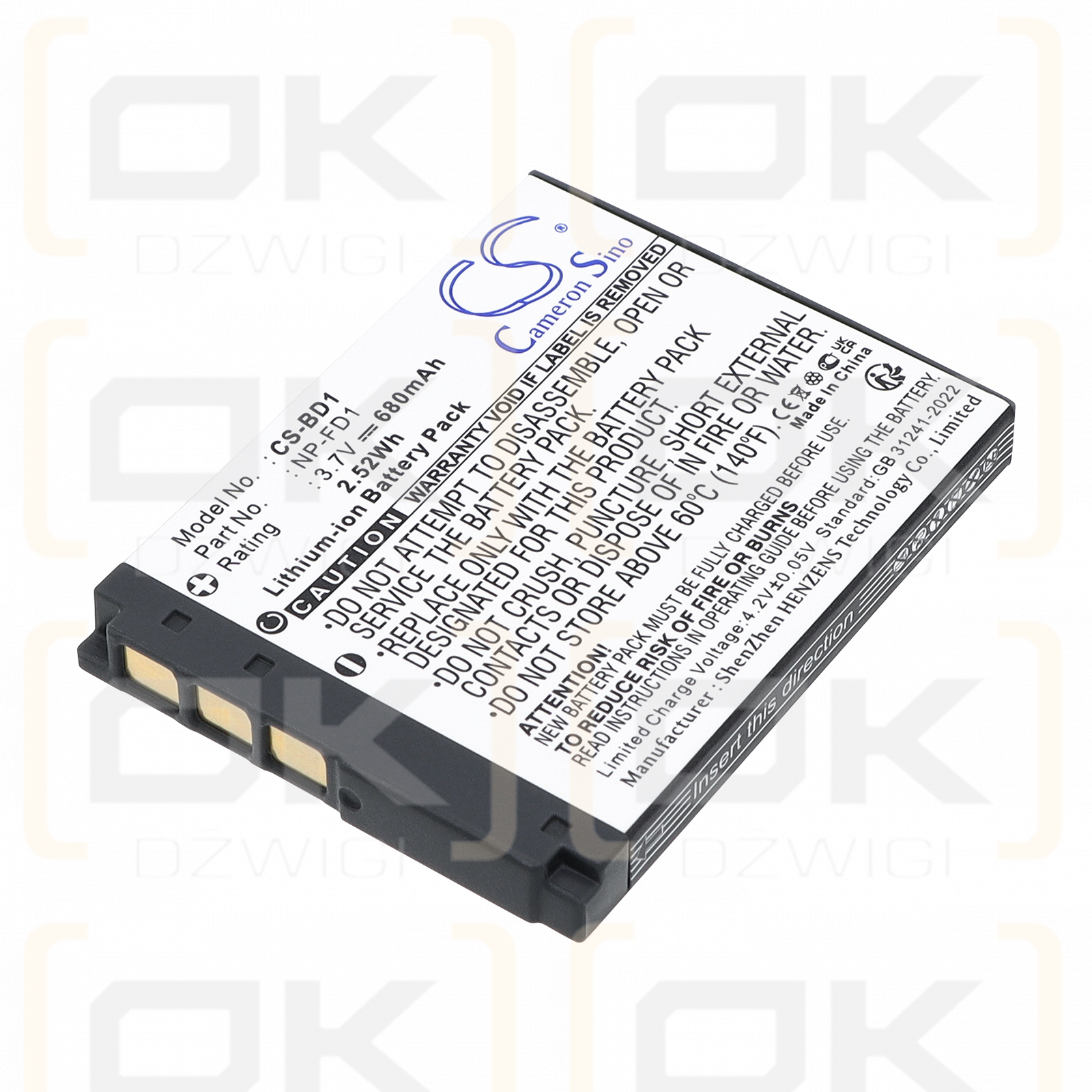 Ersatzakku für Sony Cyber-shot DSC-TX1S / NP-FD1 680 mAh Li-Ion 3,7 V (Cameron Sino)