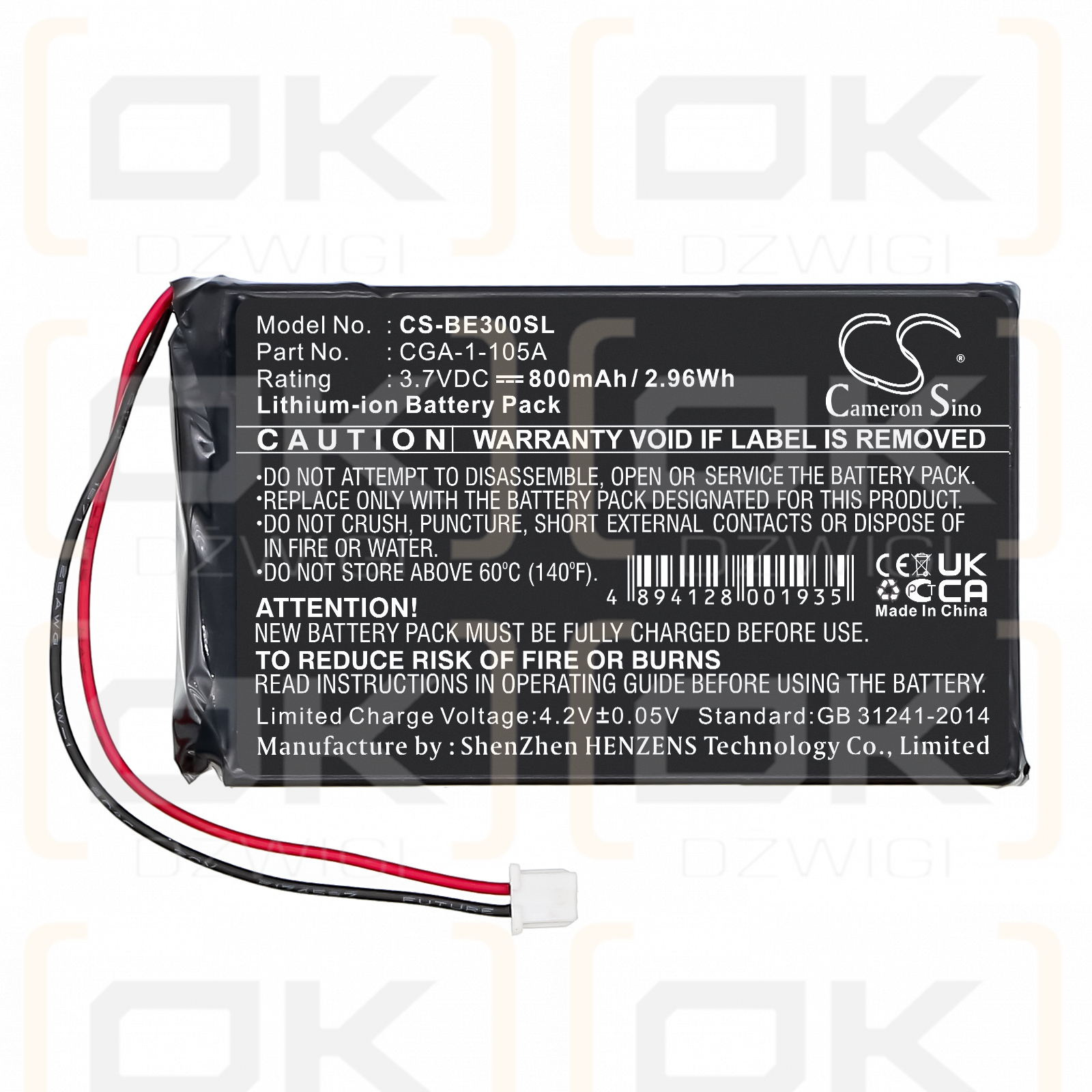 Casio Cassiopeia BE-500 / CGA-1-105A 800mAh Li-ion 3.7V (Cameron Sino)