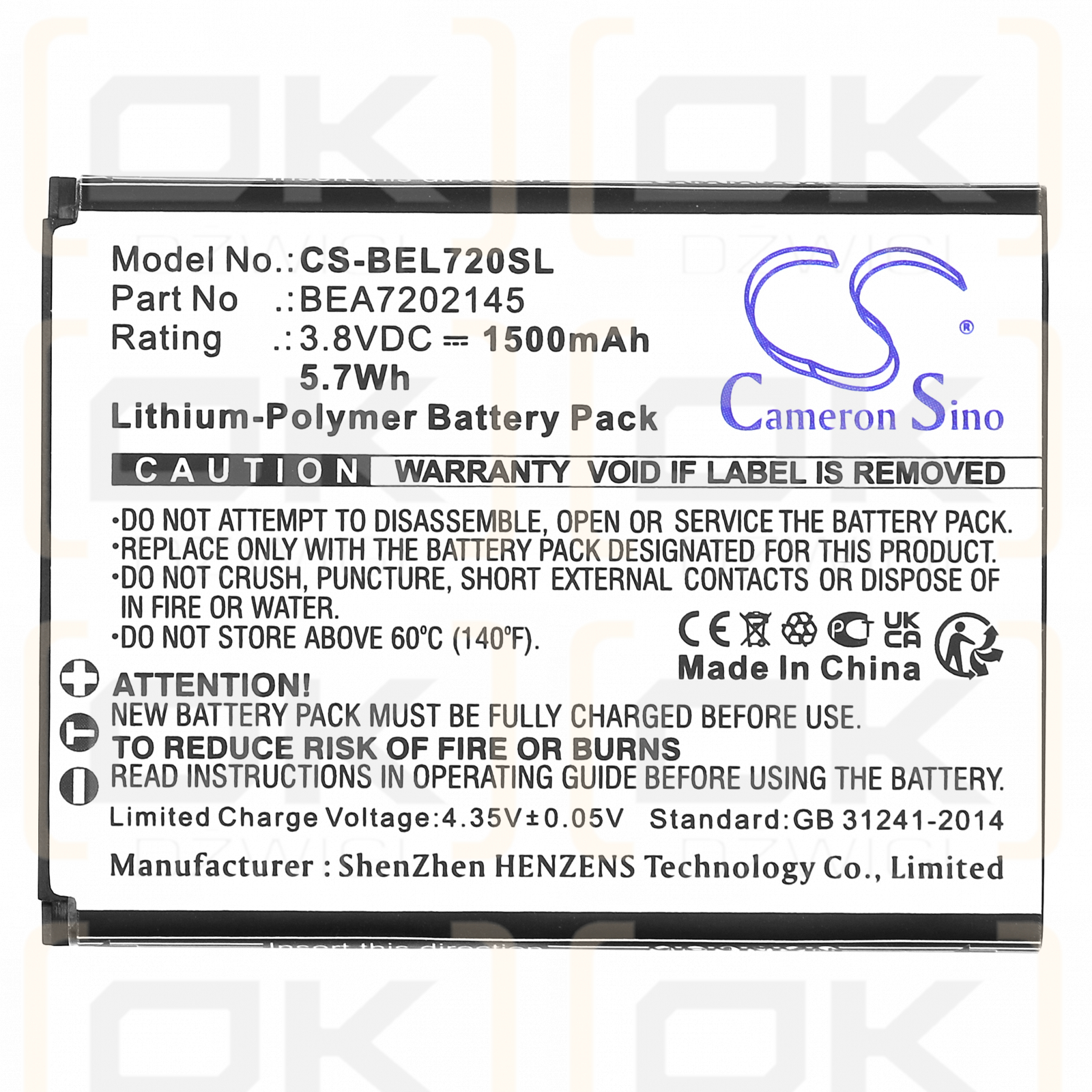 Bea-fon SL720i_EU001B / BEA7202145 1500 mAh Li-Polymer 3,8 V (Cameron Sino)