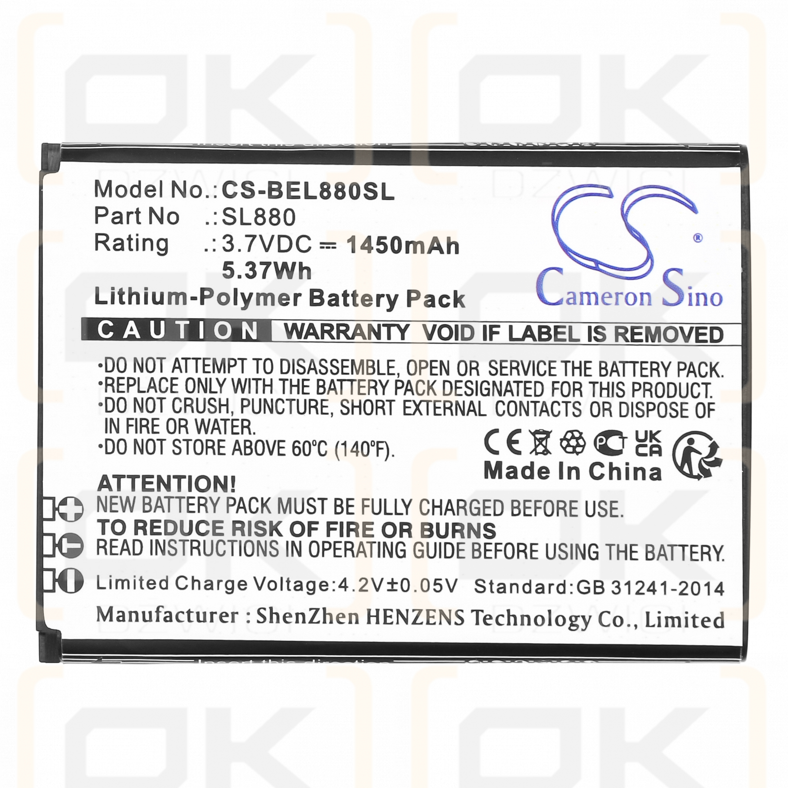 Bea-fon SL800 4G / SL880 1450 mAh Li-Polymer 3,7 V (Cameron Sino)